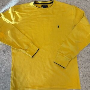 Polo by Ralph Lauren Yellow Waffle Knit Cotton Crew with Navy Trim-Large